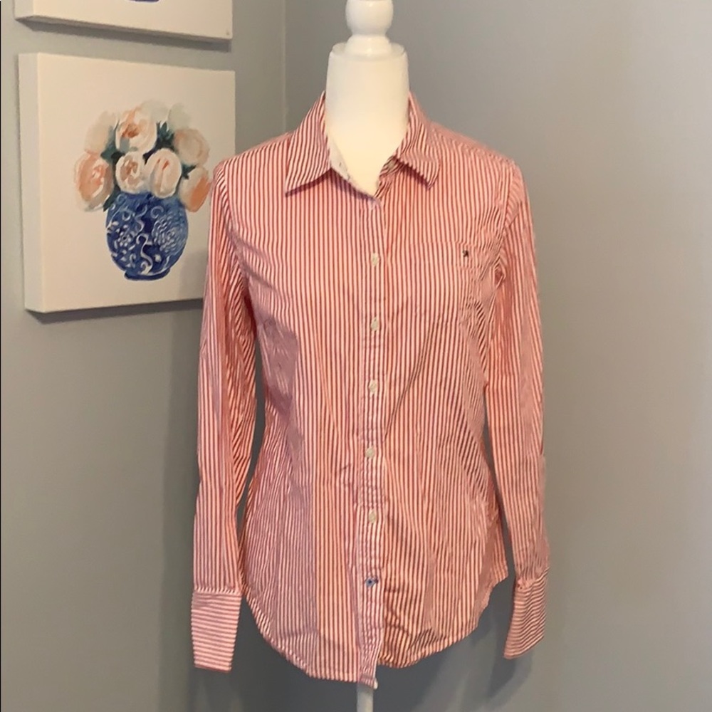 Tommy Hilifiger red white striped button down